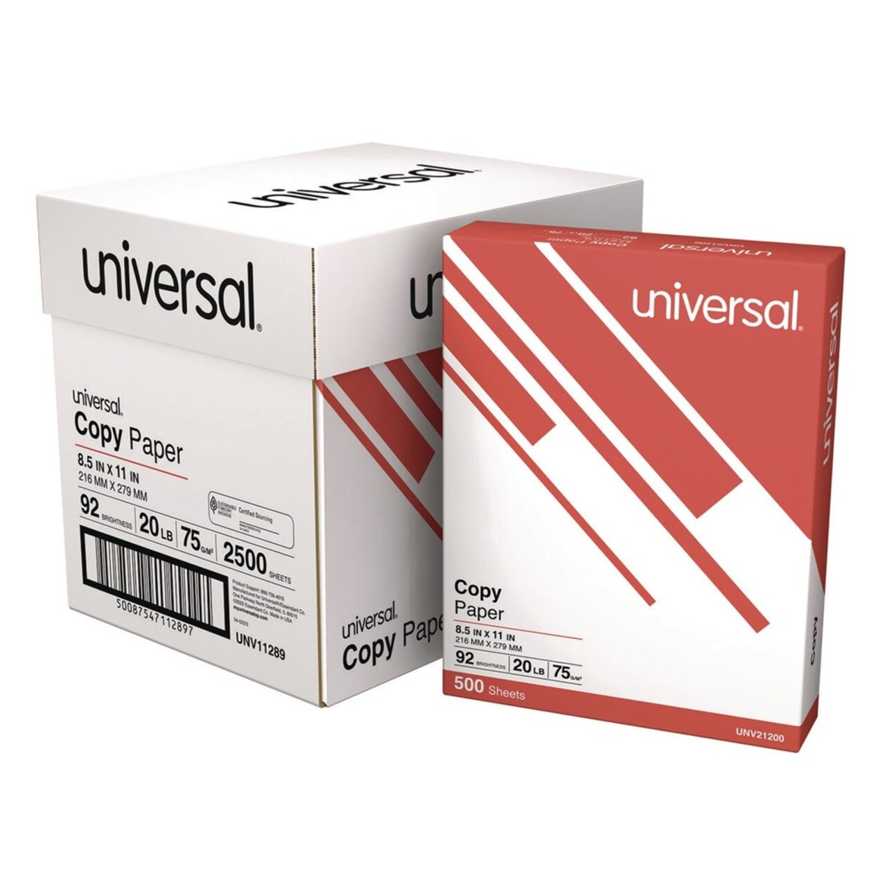Universal 8.5 in. x 11 in. 20 lb Bond Weight Copy Paper Convenience Carton - White (5/Carton)